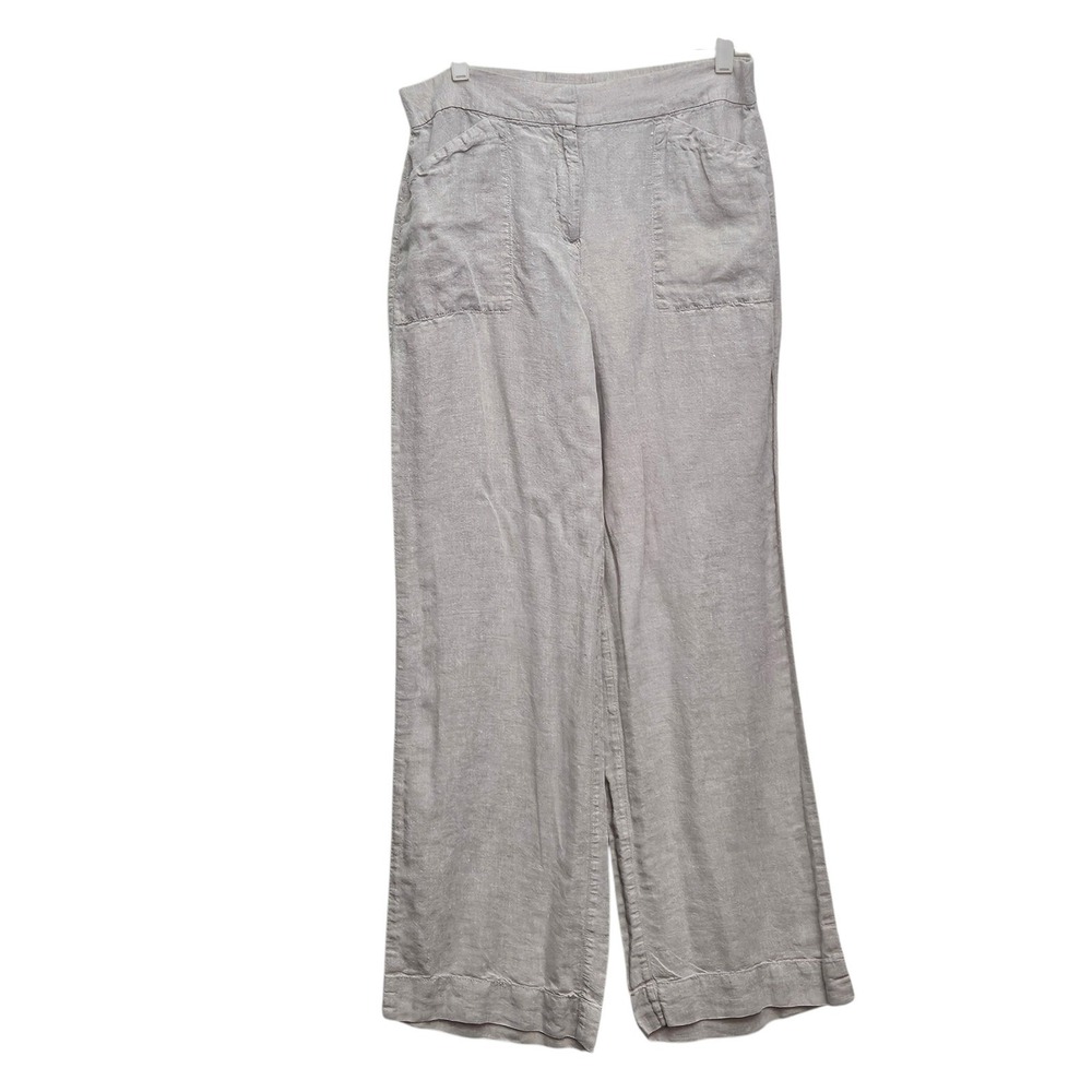Chico's Linen Pants Womens 1 Gray Wide Leg High Rise Coastal Grandma Trousers